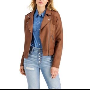 Coffee Shop Brown Faux Leather fringe Jacket-XXL-NWOT